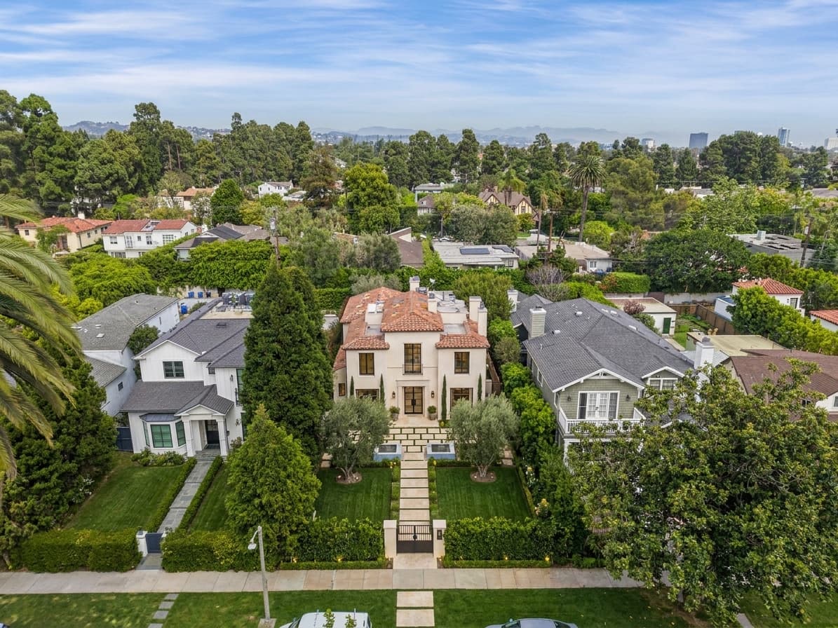 Aerial of the Spanish residence and front courtyard